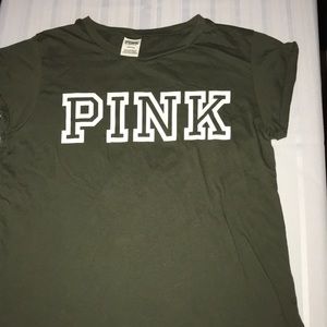olive/army green t shirt pink vs